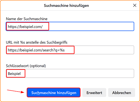 Suchmaschine hinzufügen Dialog fx140