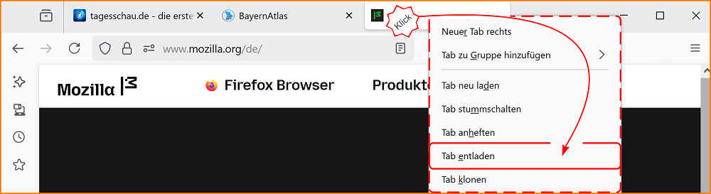Tab entladen Einzeltab fx140