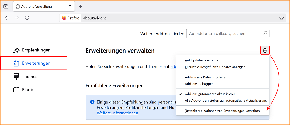 Add-ons Erweiterungen verwalten fx135