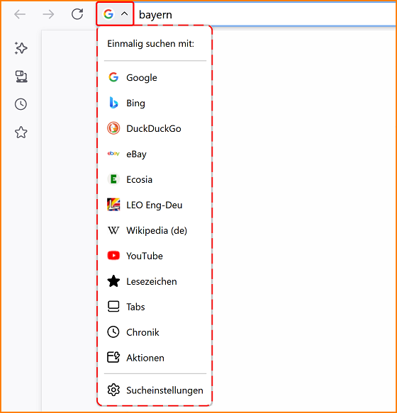 Einheitliche Suchschaltfläche Auswahlmenü fx140