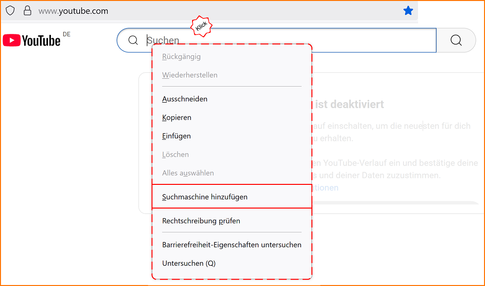 Suchmaschinen hinzufügen aus Website Kontextmenü fx140