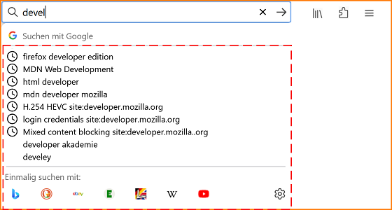 Suchleiste Suchergebnisse fx140