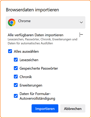 Datenimport aus Chrome alle Gruppen fx140
