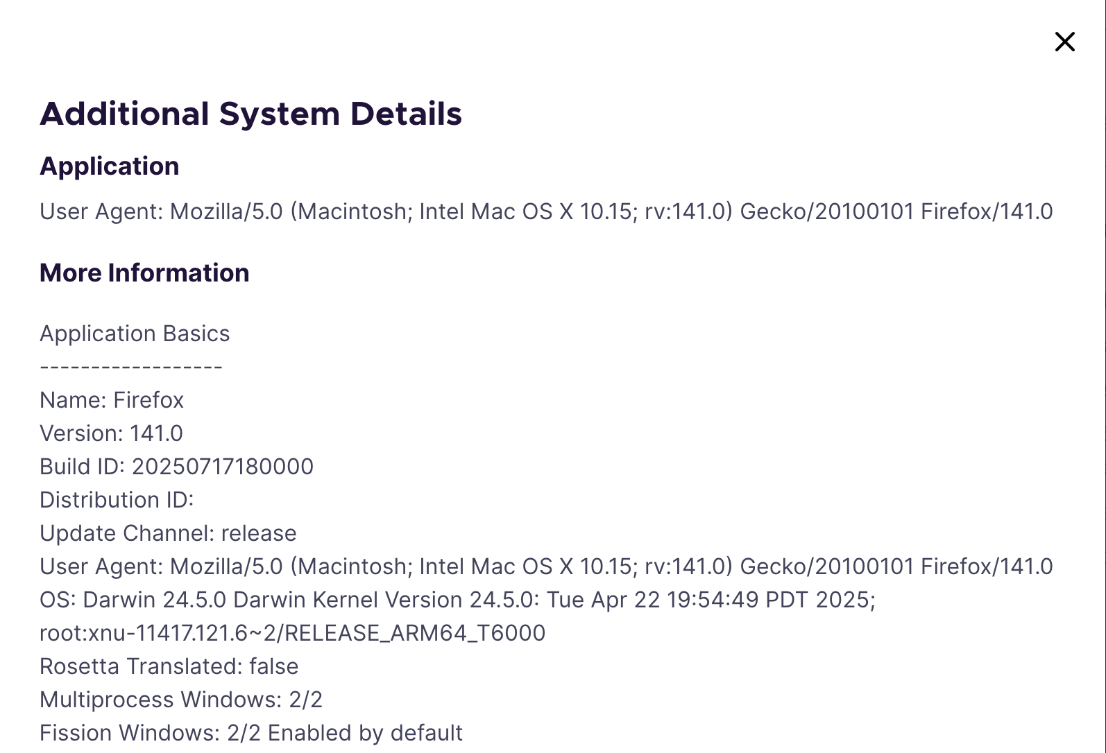 Additional system details