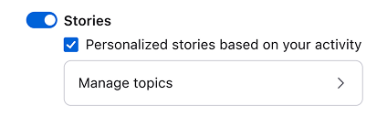 New tab stories settings