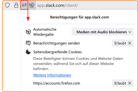 Seiteninformationen Berechtigungen Adressleiste fx142