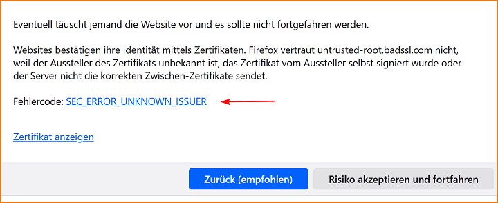 Fehlercode Erweitert Unbekannter Aussteller fx142