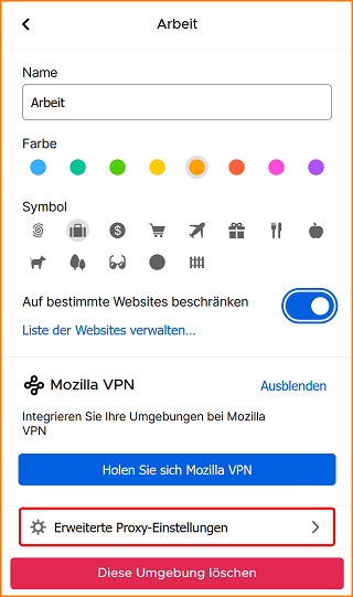 Umgebung erweiterte Proxy-Einstellungen fx142