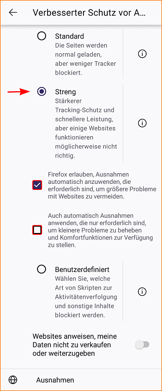 Android Einstellungen Datenschutz Streng
