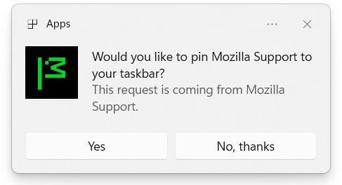 Firefox_Web apps_Windows Pin notification