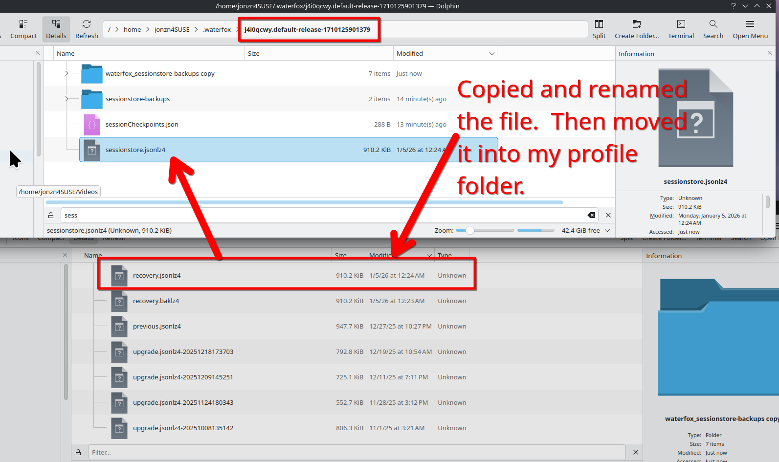 session file from back foldler