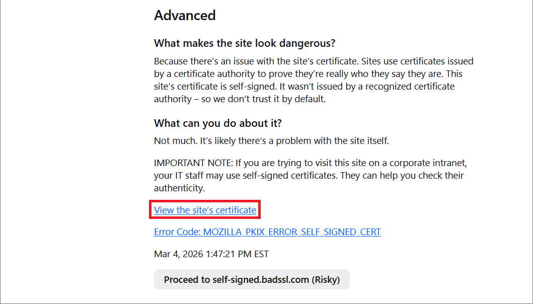 Fx149WarningSecurityRisk-ViewCertificate