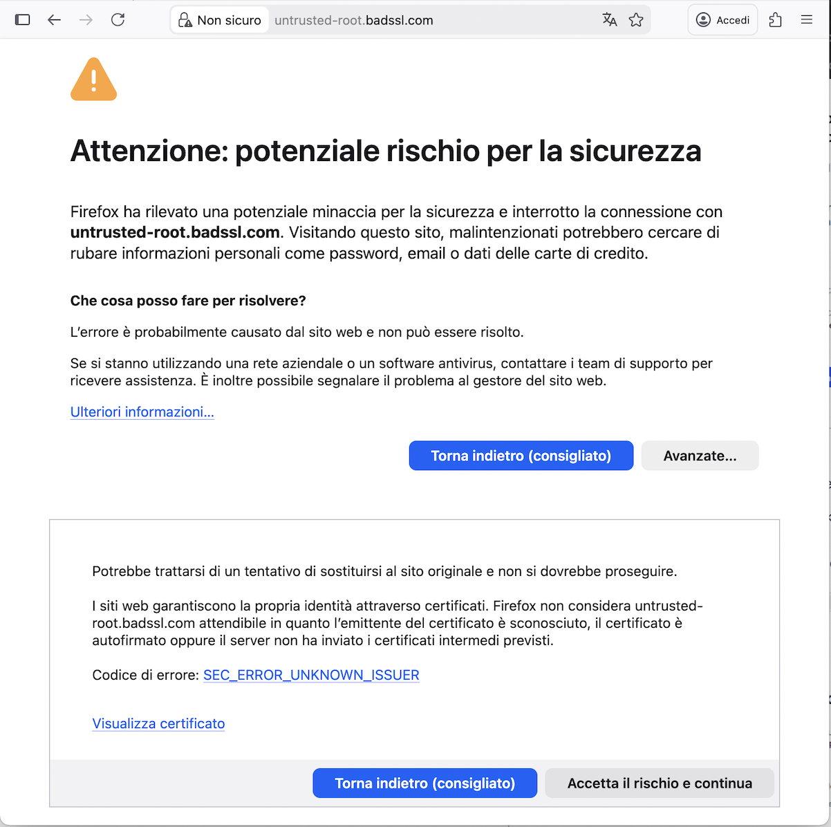 Fx148_Warning_rischio_sicurezza_UntrustedRoot_avanzate
