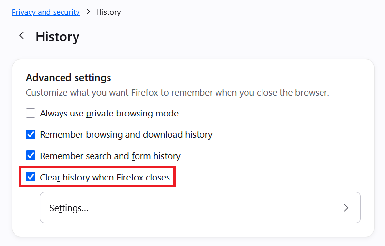 Fx152HistoryAdvanced-ClearHistoryWhenFirefoxCloses