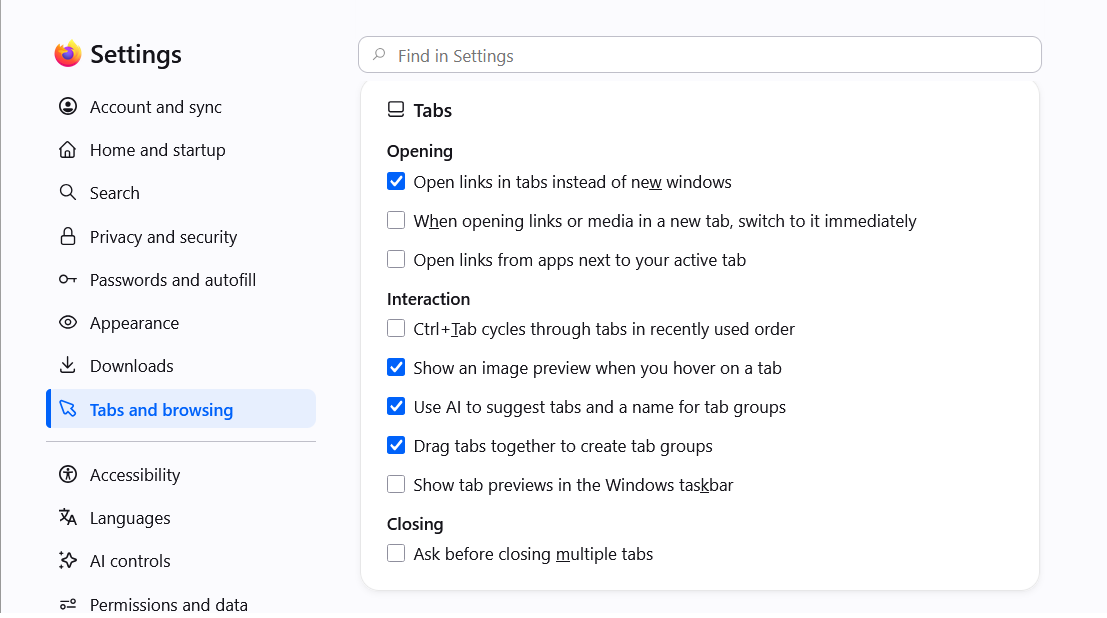 タブ設定 - タブの開閉と切り替え | Firefox ヘルプ
