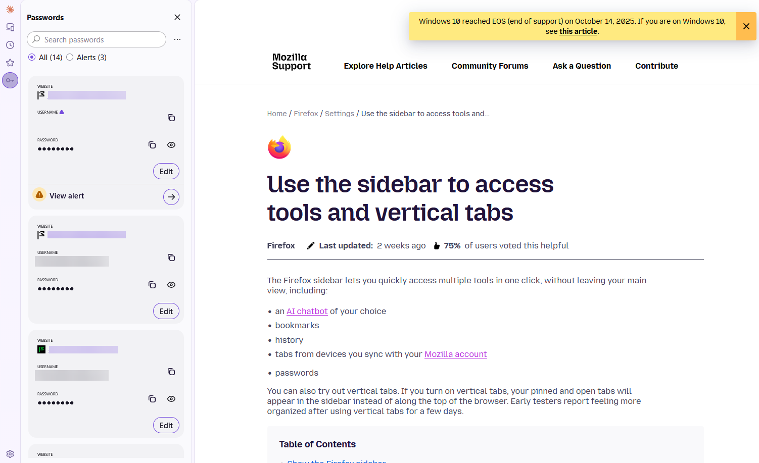 サイドバーからツールと垂直タブにアクセスします。 | Firefox ヘルプ