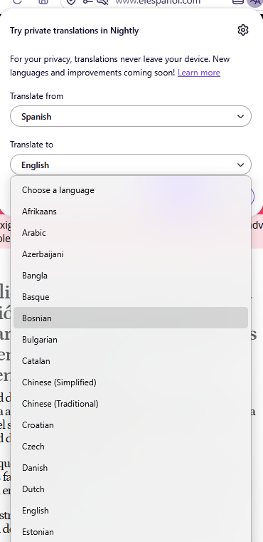 select translate to language157