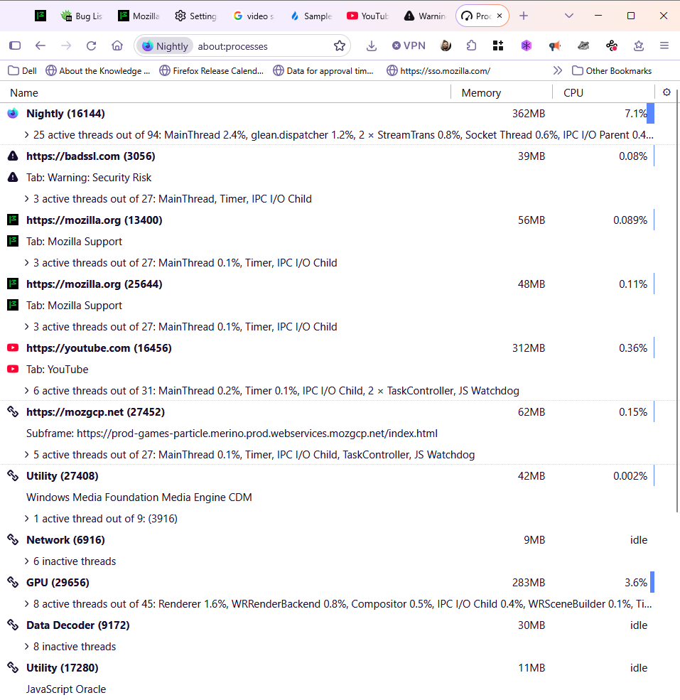タスクマネージャー - どのタブや拡張機能が Firefox を遅くしているか