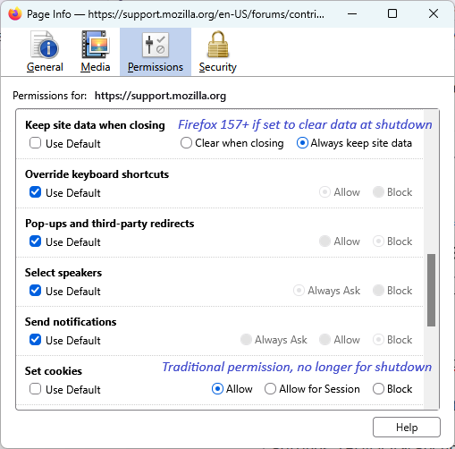Page Info Permissions - Keep site data when closing