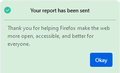 Fx123-Report broken site panel Success message Okay