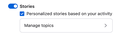 New tab stories settings