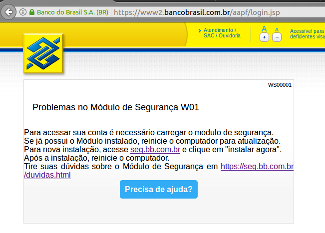 Não consigo acessar o banco do Brasil