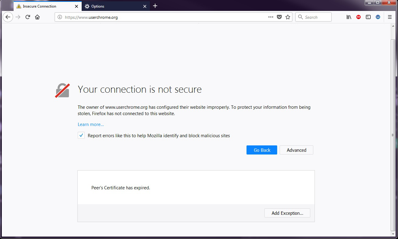Your connection is not secure. Peer’s Certificate has expired ...